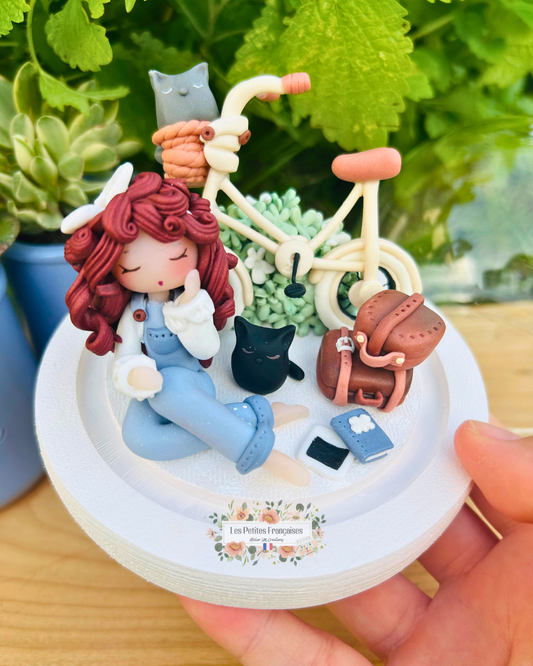 Frédérique - Doll and her Bicycle - Unique Art Sculpture