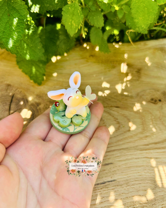 Ninon - Lapin Trèfle Porte-Bonheur - Sculpture d'Art Unique