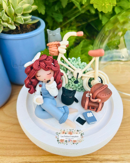 Frédérique - Poupée et sa Bicyclette - Sculpture d'Art Unique